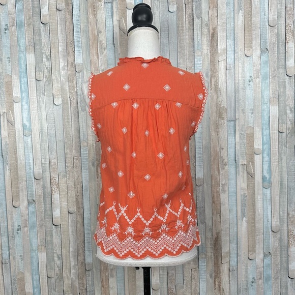 Sundance PXS XS Coral Cotton Embroidered Scallop Annette Eyelet Top Blouse Boho - Picture 5 of 7